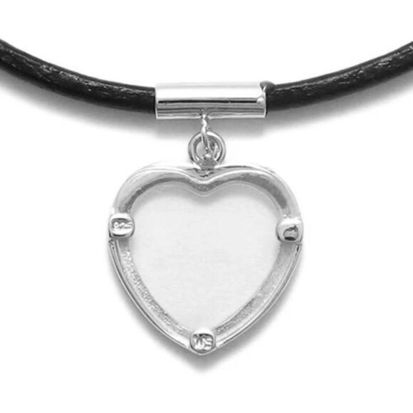 DANGLING STERLING SILVER HEART PICTURE CHARM LEATHER BRACELET - 7.5 INCH - Picture 3 of 4